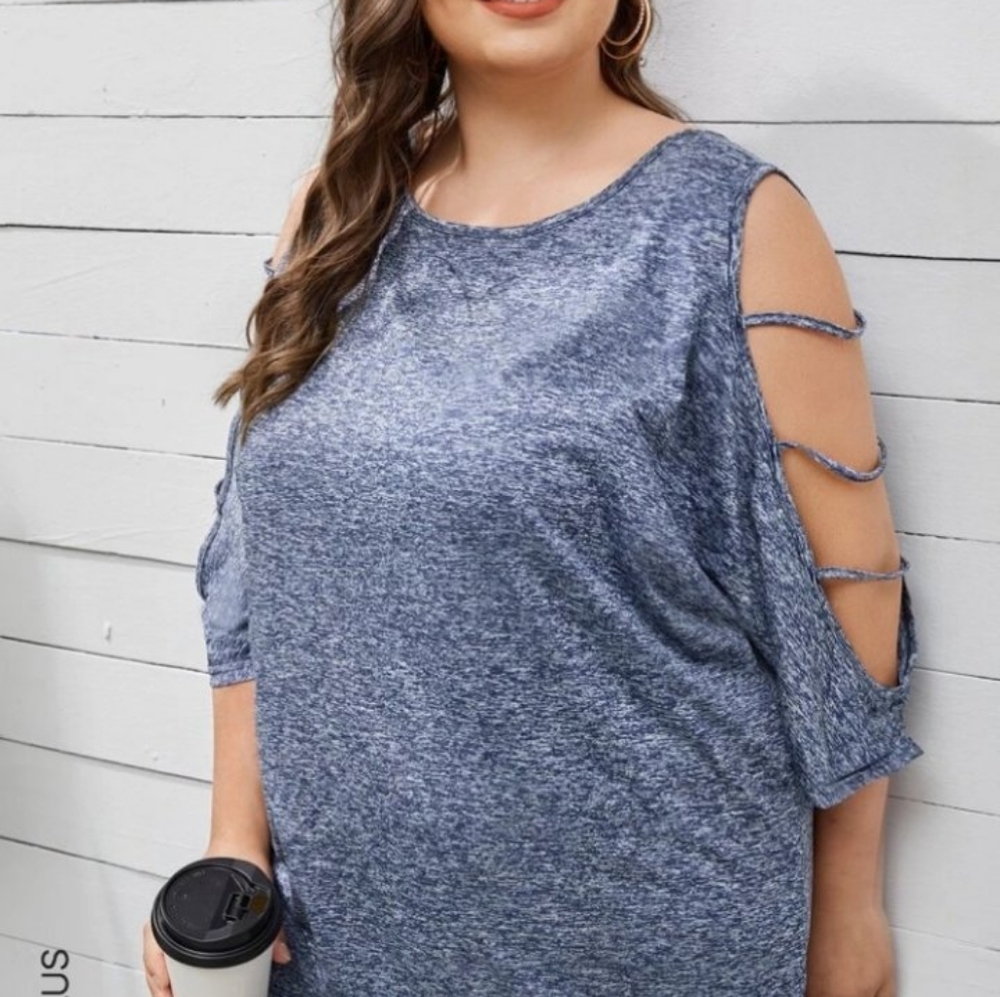 Shein Plus Solid Ladder Ripped Cold Shoulder Tee 1XL NWOT